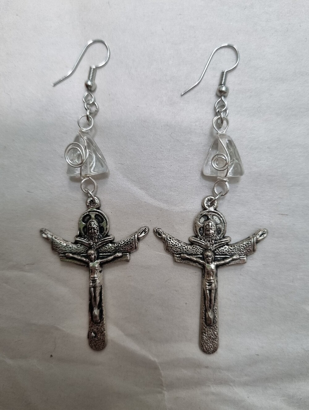 Earrings | Silver Toned With Triangle Beads Cross Earrings